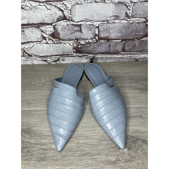 Charles Keith Blue Leather Pointed Toe Flats Mules Shoes Women Sz 38EU/7.5M US - Picture 3 of 16